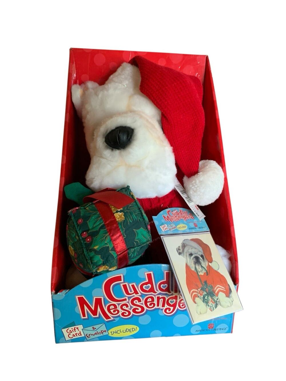 2003 American Greetings Cuddly Messengers Christmas Sweater Bulldog WITH‎ CARD